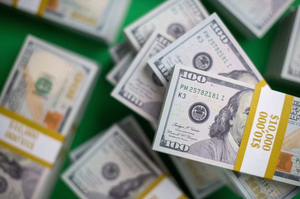 Stacks of one hundred dollar bills.