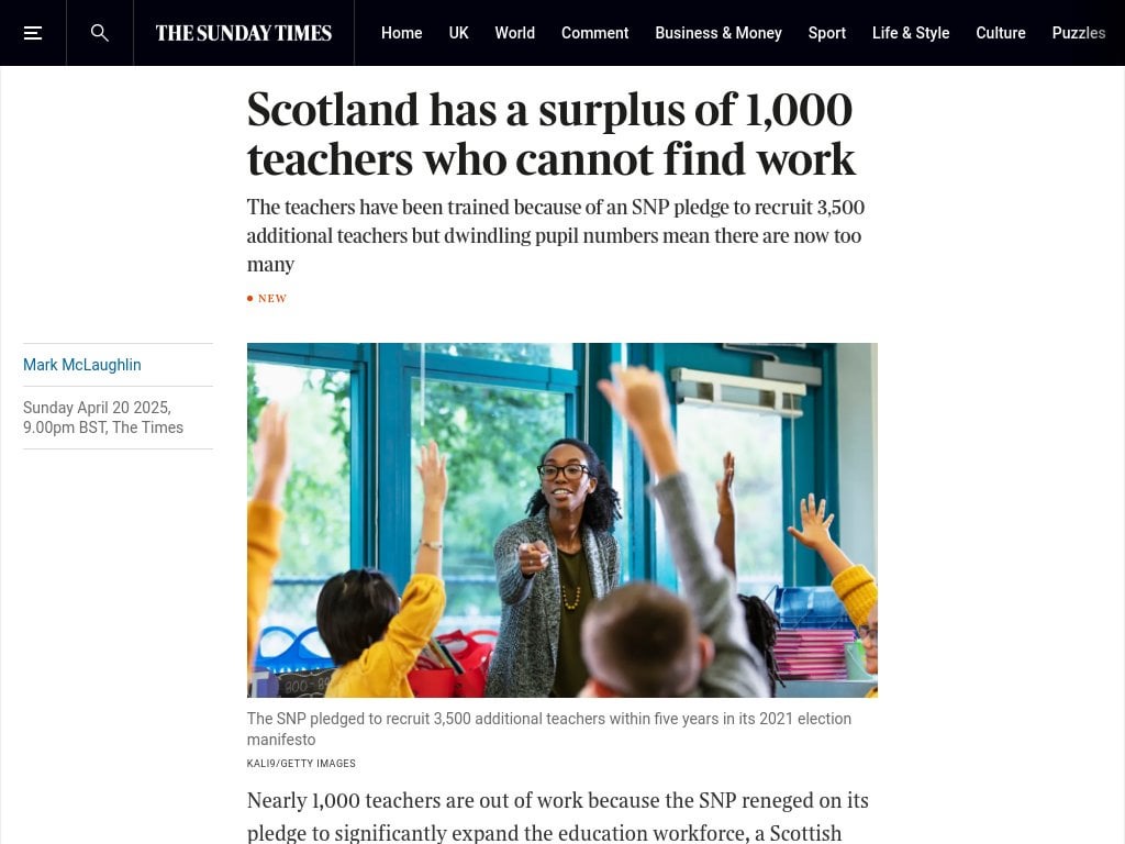 Scotland has a surplus of 1,000 teachers who cannot find work | The teachers have been trained because of an SNP pledge to recruit 3,500 additional teachers but dwindling pupil numbers mean there are now too many