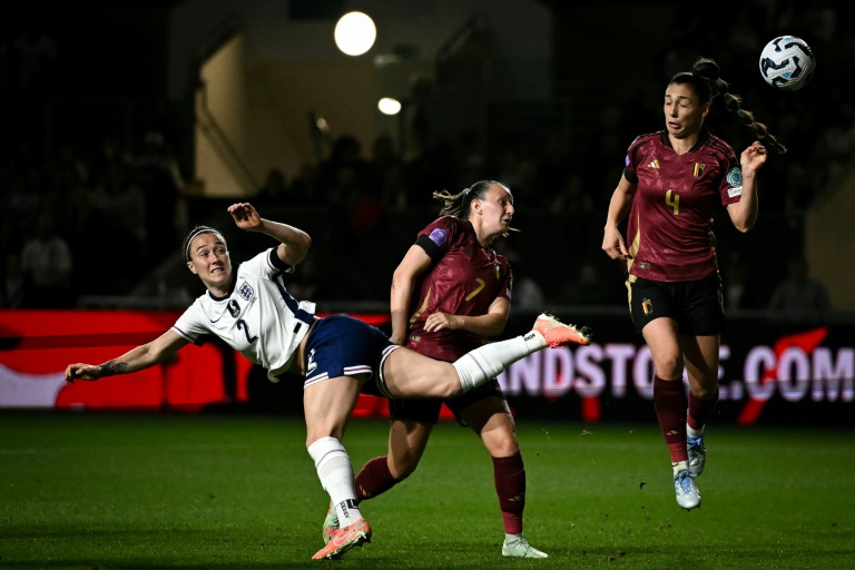 Lucy Bronze opens the scoring for England (Ben STANSALL)