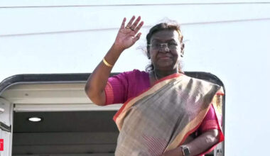 President Droupadi Murmu arrives in Portugal's Lisbon