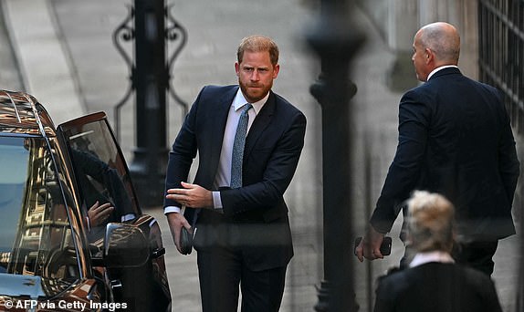 Britain's Prince Harry, Duke of Sussex arrives at the High Court, in central London, on April 8, 2025 for a hearing about a decision of the British Government to downgrade his personal security during visits in Britain. Following Harry's dramatic split with the royal family in 2020 and subsequent move to North America, the British government said he would no longer be given the "same degree" of publicly funded protection when he is in the UK. But the 40-year-old prince took legal action and, after his initial case was rejected last year, he is now set to bring a challenge before London's Court of Appeal. (Photo by JUSTIN TALLIS / AFP) (Photo by JUSTIN TALLIS/AFP via Getty Images)