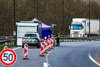 Cadca, Slovakia, 04-21-2023, Border crossing between the Czech Republic and the Slovak Republic, Police, Stop