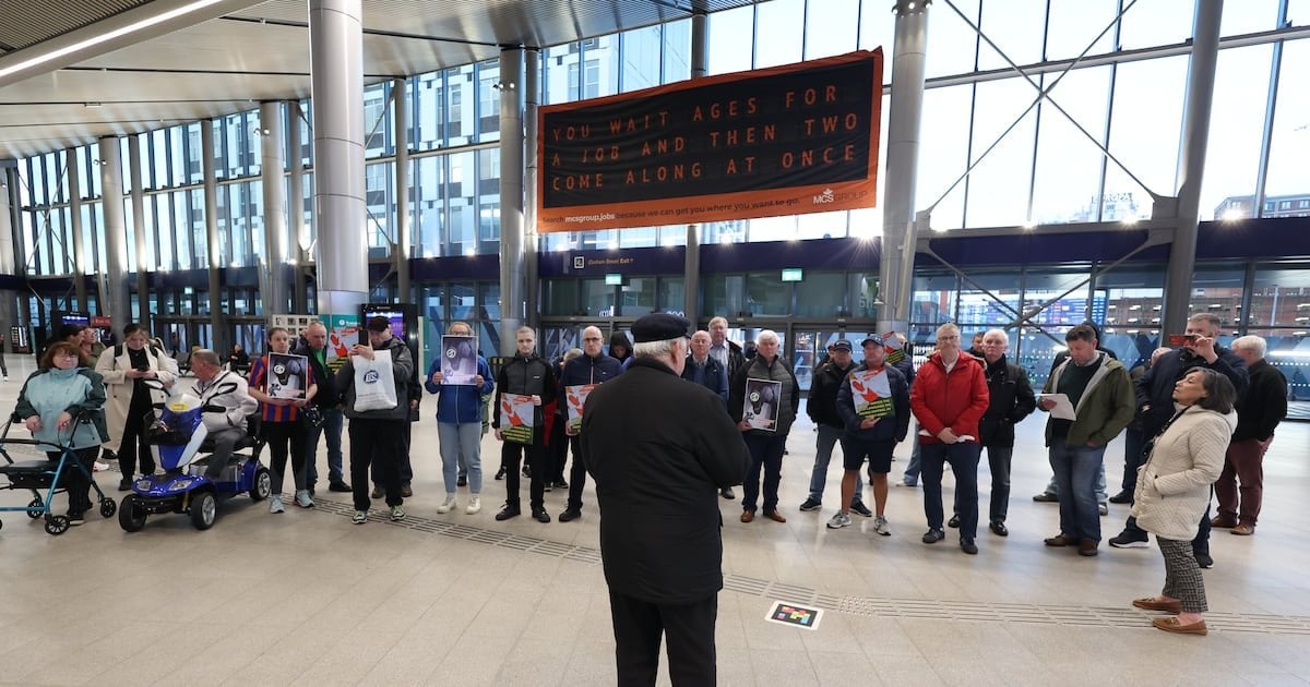Sandy Row protest over Irish language signs at Belfast Grand Central station