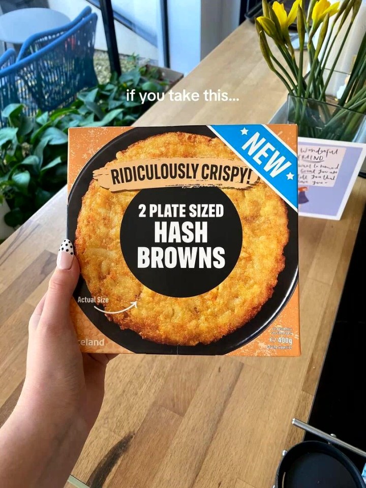 Package of two plate-sized, ridiculously crispy hash browns.