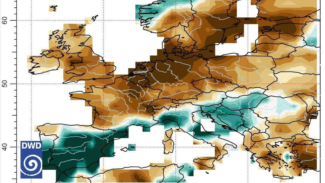 Niederschlagdefizit in Europa vom 1. Februar bis 31. März 2025 im Vergleich zum Referenzzeitraum 1951-2000