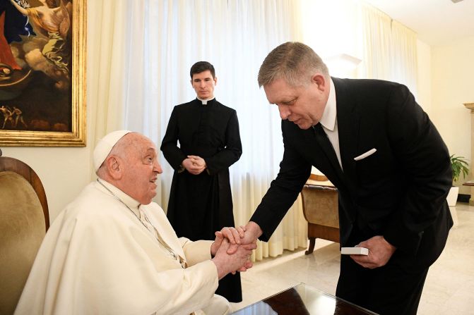 Slovakian Prime Minister Robert Fico meets with Pope Francis at the Vatican in February 2025. Later that day, <a href=