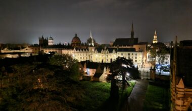 My mate took me up the roof of Trinity Chapel in Oxford at night. Nice up here!