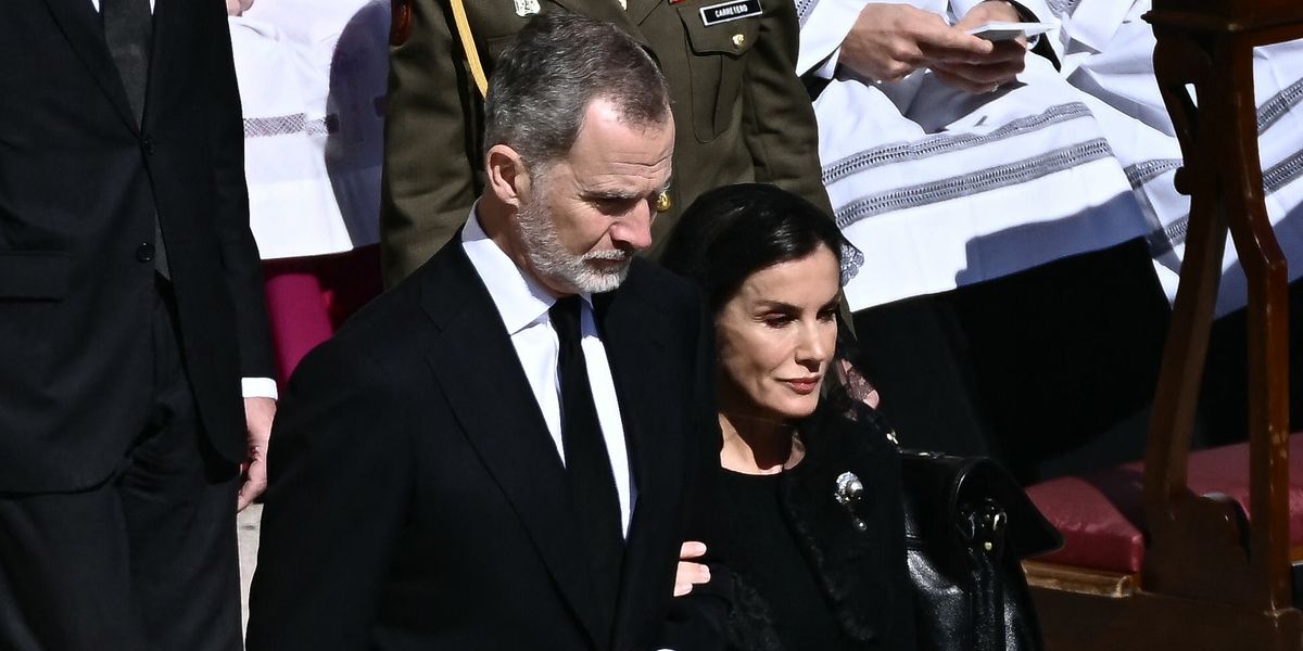 King Felipe and Queen Letizia look solemn as they attend Pope Francis's funeral