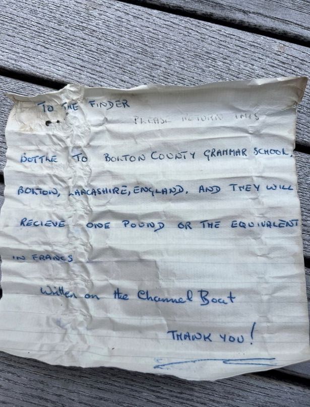 Photo shows the handwritten note penned in blue ink thought to be written almost 50 years ago