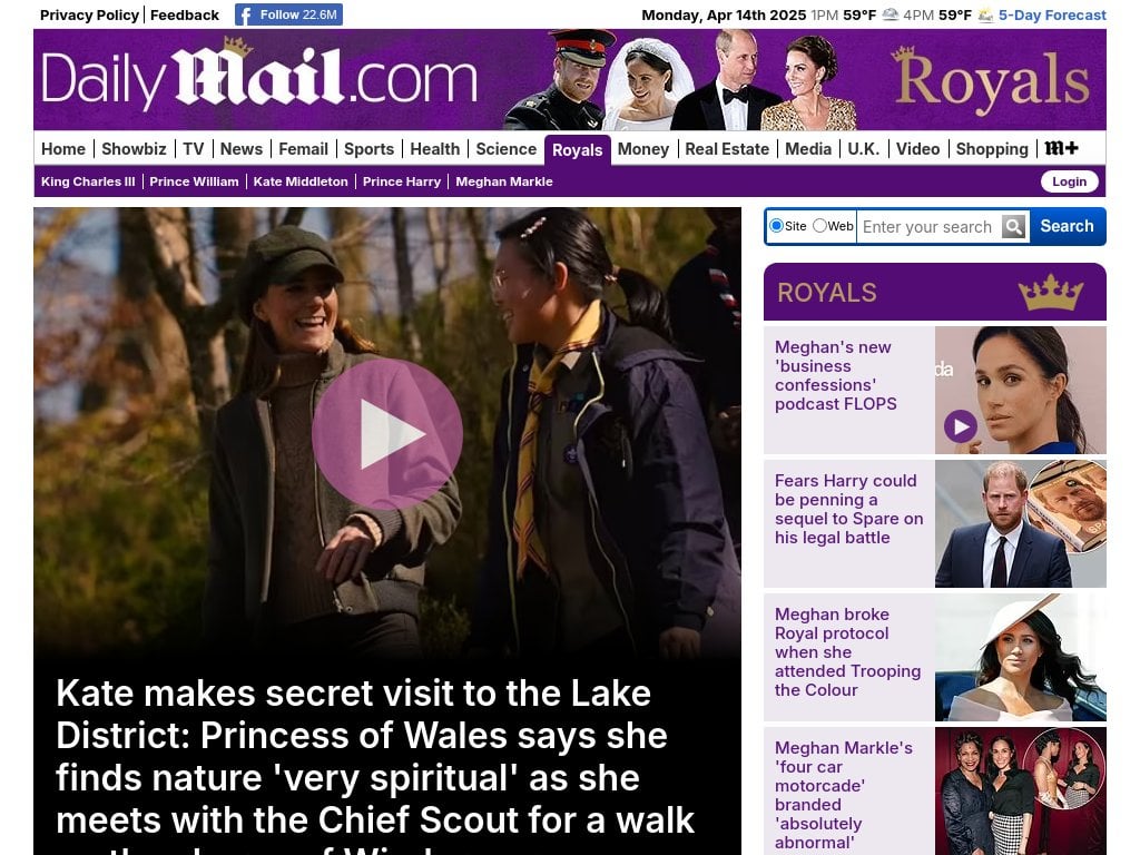 Kate makes secret visit to the Lake District: Princess of Wales says she finds nature 'very spiritual' as she meets with the Chief Scout for a walk on the shores of Windermere
