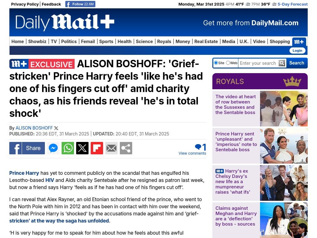 Grief-stricken' Prince Harry feels 'like he's had one of his fingers cut off' amid charity chaos, as his friends reveal 'he's in total shock'