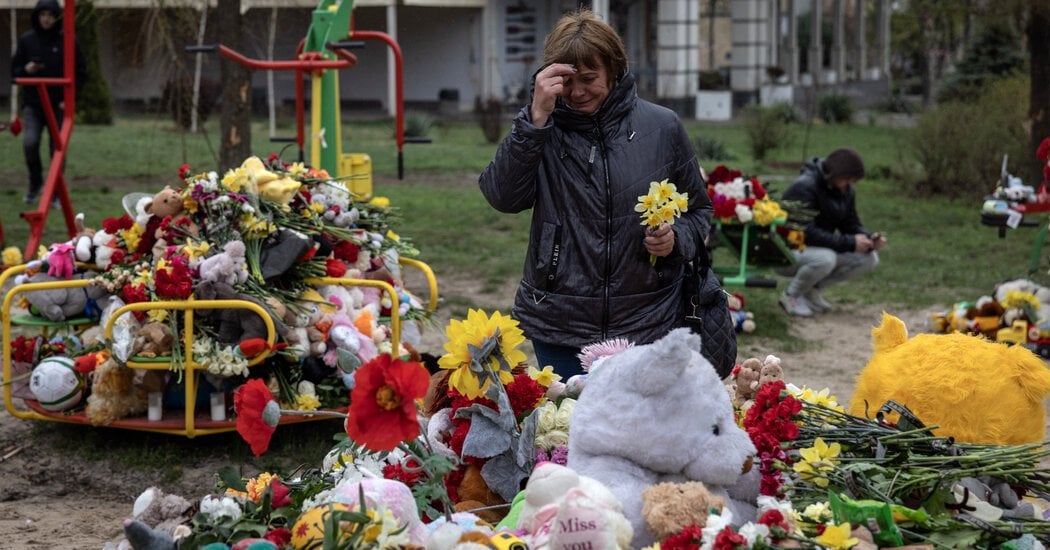 Where Ukrainian Children Once Played, Piles of Toys Memorialize the Dead - A Russian missile strike near a playground in central Ukraine killed 19 people, including nine children. The attack was a painful reminder that a cease-fire remains as distant as ever.