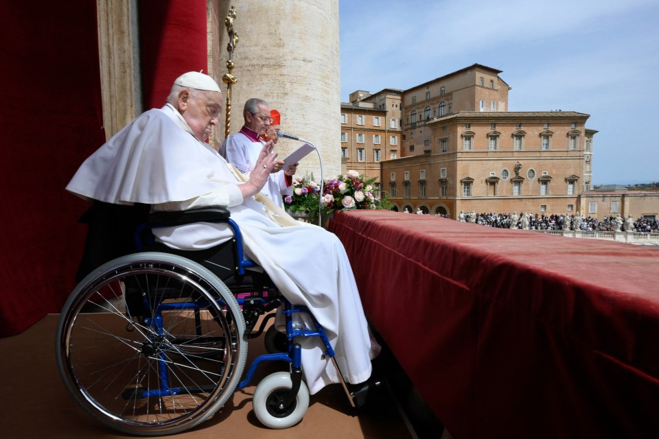 Pope Francis in a wheelchair giving an Easter address.