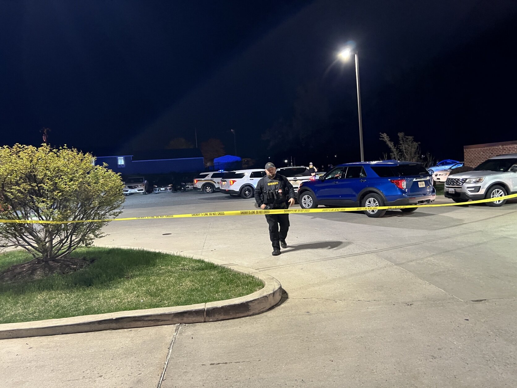 Police tape surrounds the scene of a mass shooting near a town house complex in Spotsylvania County, Virginia, on April 8, 2025.