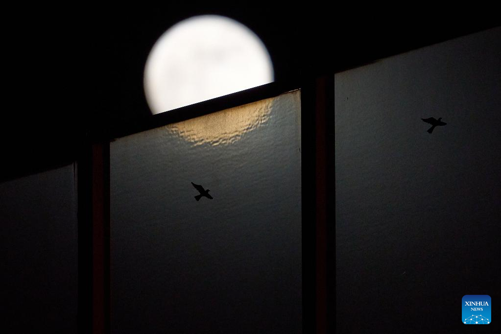 Full moon seen in Warsaw, Poland-Xinhua