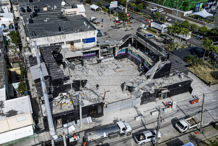 This aerial view shows the cleaned area of the roof collapse.