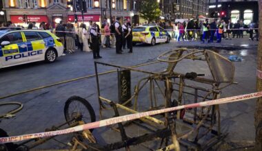 Aftermath of rickshaw catching fire from dodgy batteries in Cambridge Circus
