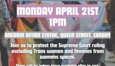 March for Trans Liberation. I've already seen both people downplaying and exaggerating the impact of the supreme court's ruling. It doesn't necessarily take away rights, but allows for exclusion of trans people from more women's or men's spaces, so allows some level of intolerance and unrecognition.