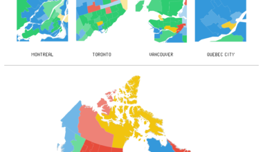 [OC] Map of Transportation Method Variations Across Canadian Ridings