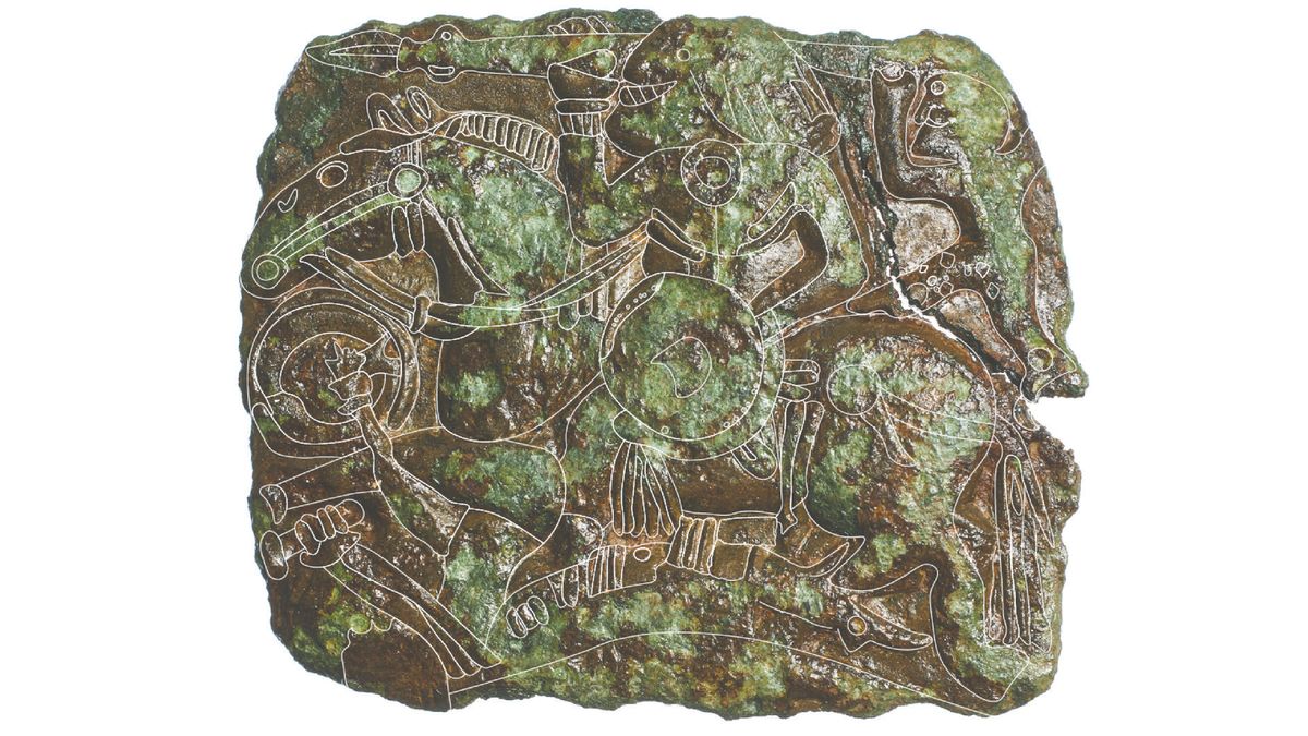 a close-up of a stamp with a warrior riding a horse