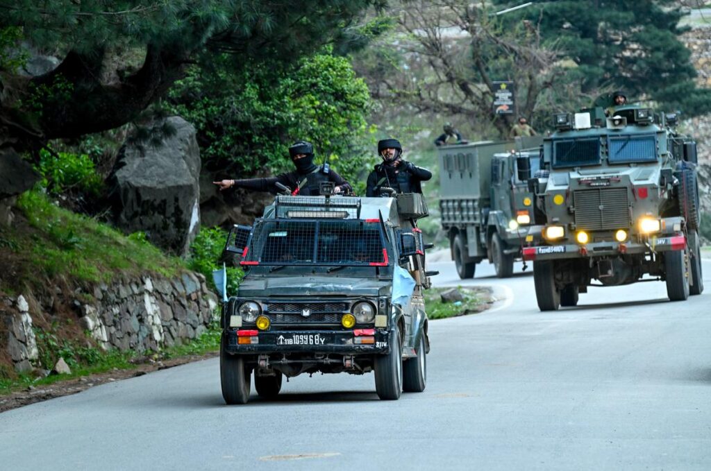 Security personnel rush to the spot after terrorists attacked a group of tourists at Pahalgam, in Anantnag district, Jammu & Kashmir, on April 22, 2025. | Photo Credit: Imran Nissar