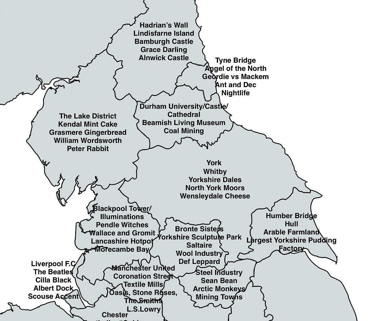 What each Northern English county is actually most famous for.
