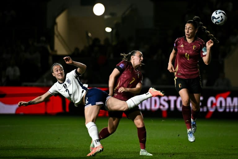 Lucy Bronze opens the scoring for England (Ben STANSALL)