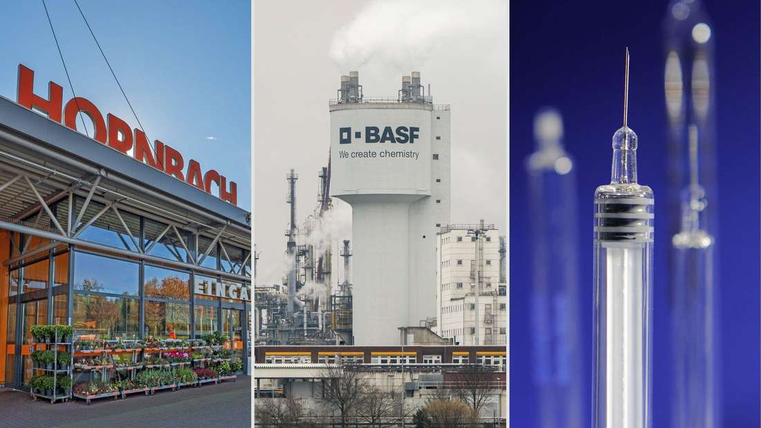 Dreiermontage von Hornbach, BASF und Spritze: Hornbach, BASF, BioNTech: Wer glaubt, dass Rheinland-Pfalz nur mit Weinbau Umsätze generiert, den werden diese Riesenunternehmen aus der deutschen Toskana umhauen. Hätten Sie das gewusst?