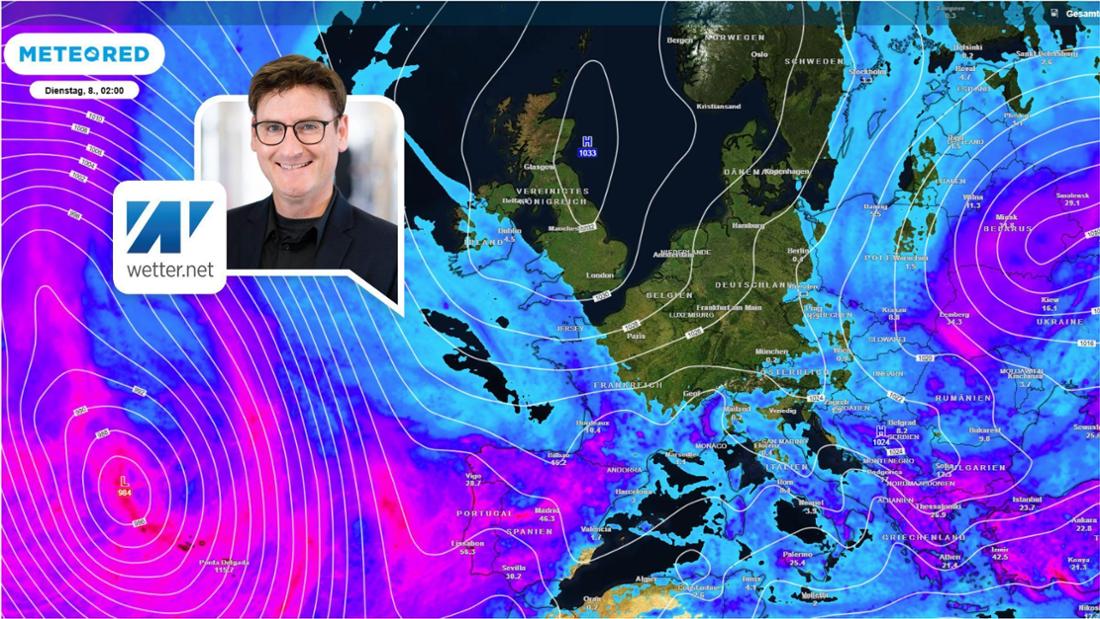 Die Wetterkarte zeigt die Regensummen über Europa bis kommenden Dienstag (8. April).