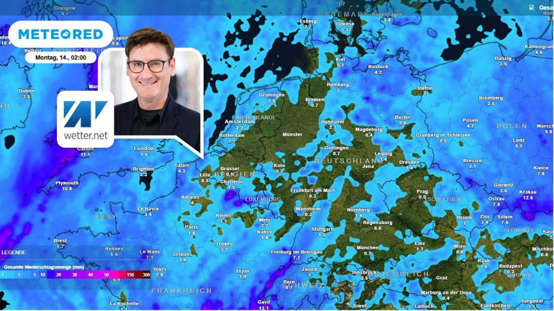 Die Regensummen bis Montagmorgen (14. April) sind eher spärlich.