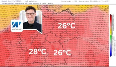 Die Wetterkarte zeigt die Höchstwerte für den 1. Mai 2025.