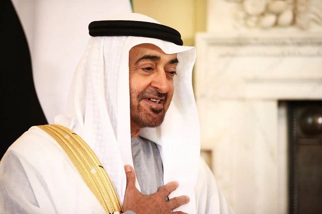 abu dhabi s crown prince sheikh mohammed bin zayed al nahyan speaks as he meets britain s prime minister boris johnson in downing street london britain september 16 2021 reuters