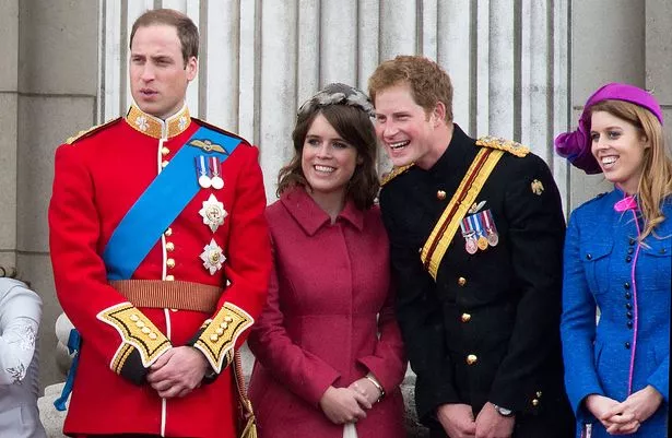 Prince William, Princess Eugenie,  Prince Harry and Princess Beatrice stand on the balcony