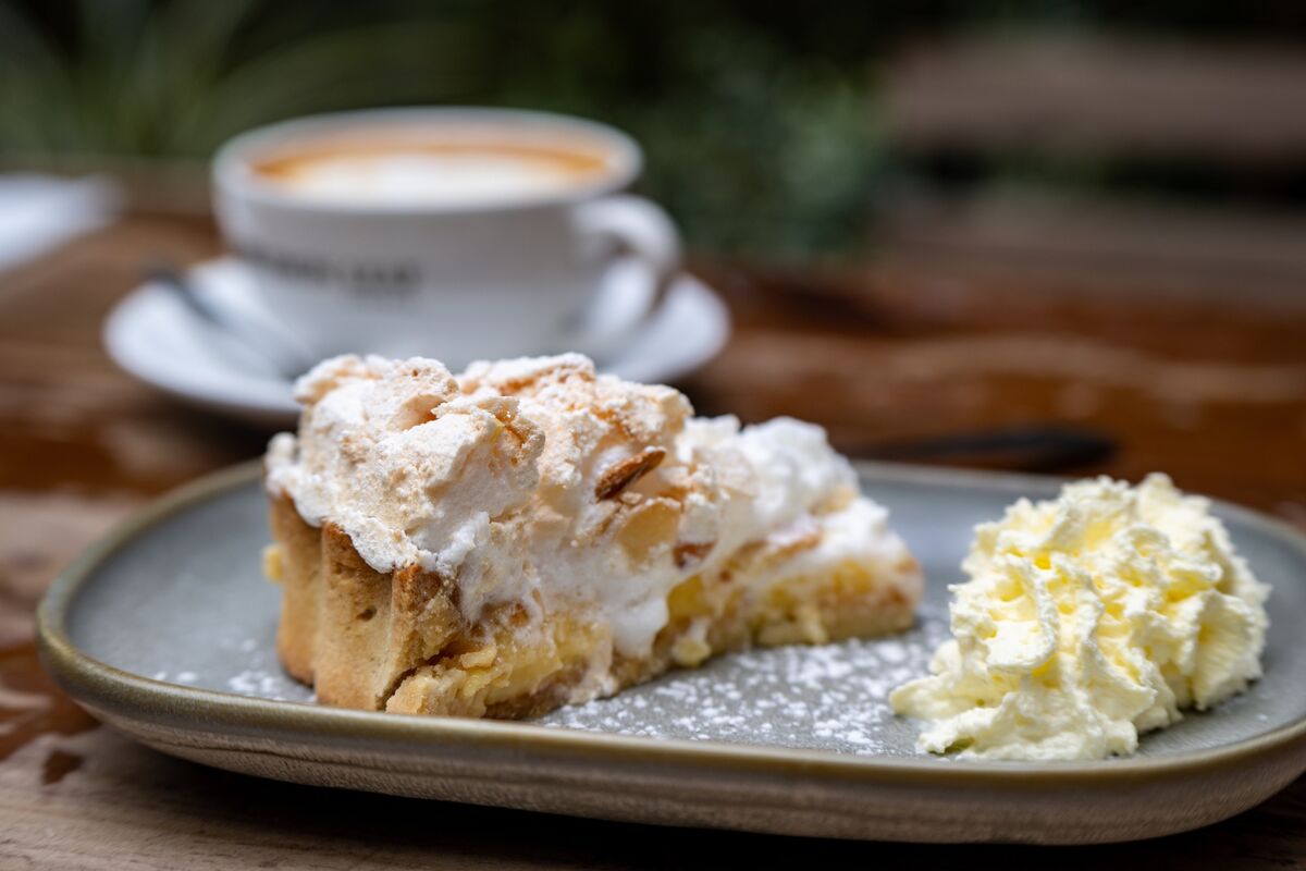 Freshly-brewed coffee and a slice of homemade lemon meringue pie served in the garden at the Lemon Leaf Café in Kinsale. Picture: Chani Anderson
