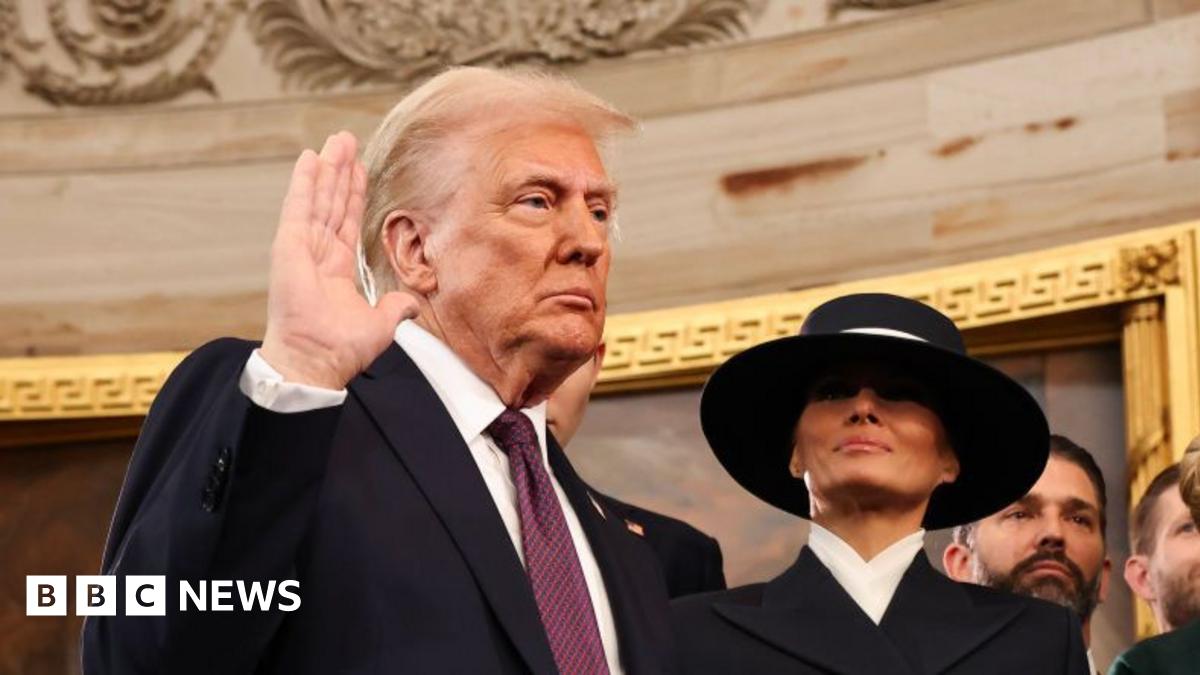 Donald Trump on the left side with text in the middle saying President Trump The First 100 Days