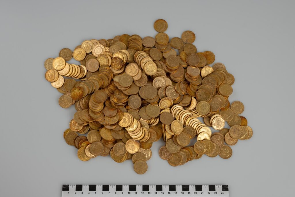 
The remarkable find, which occurred in early February but was only recently announced, includes 598 gold coins. Credit:  Muzeum východních Čech Hradec Králové