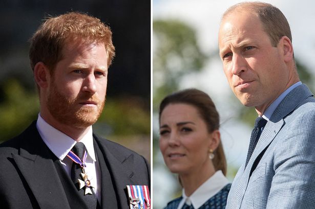 Prince Harry next to a photo of Prince William and Kate Middleton