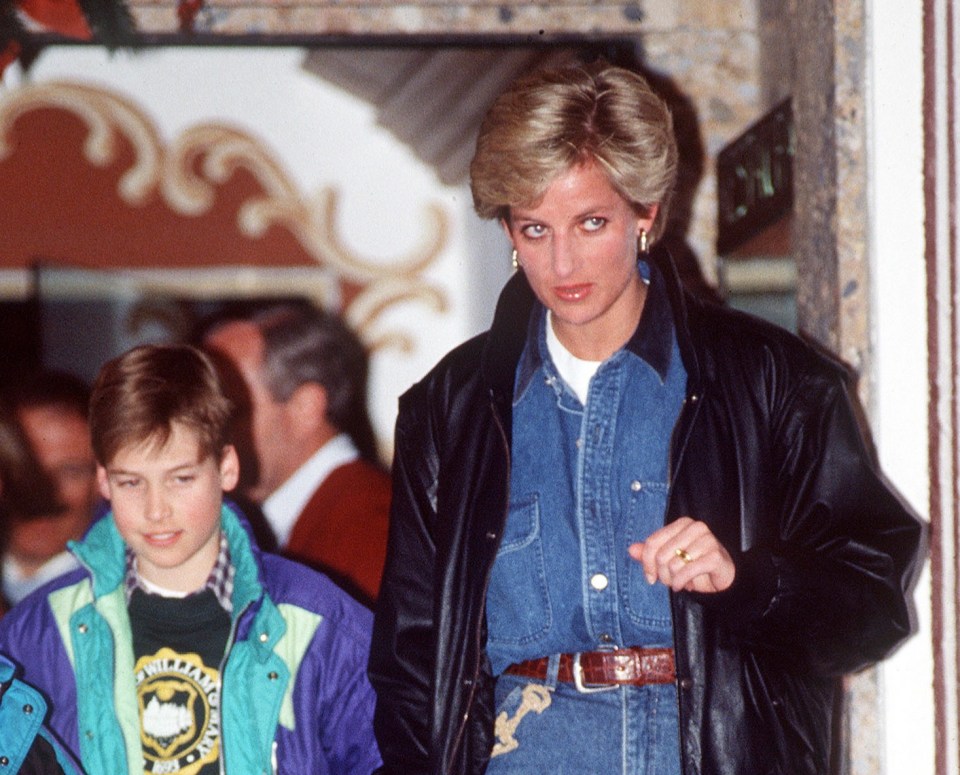 Princess Diana on a skiing holiday in Austria with Princes William and Harry.