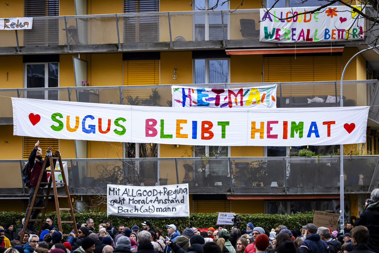 Protests at the "Sugus buildings" in Zurich after 100 tenants were given eviction notices shortly before Christmas last year.