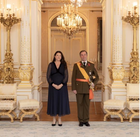 Prince Guillaume, Hereditary Grand Duke of Luxembourg, received a new ambassador of the UK in Luxembourg Ms Joanne Olivier. April 23 2025.