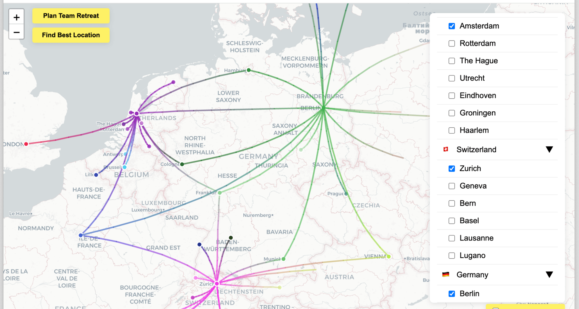 I made a tool to find where to meet your friends by DIRECT train [OC]