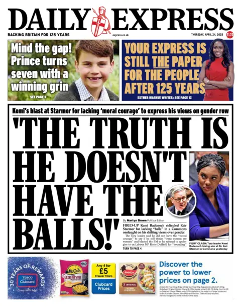 "He doesn't have the balls" is the headline on the Daily Express