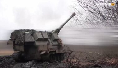 British AS-90 (155mm) self-propelled howitzer (SPH), from the Ukrainian Army - firing conventional and cluster shells at Russian targets on the eastern frontlines.