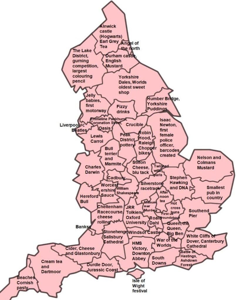 I did a map of what each county is famous for. Anything missing?
