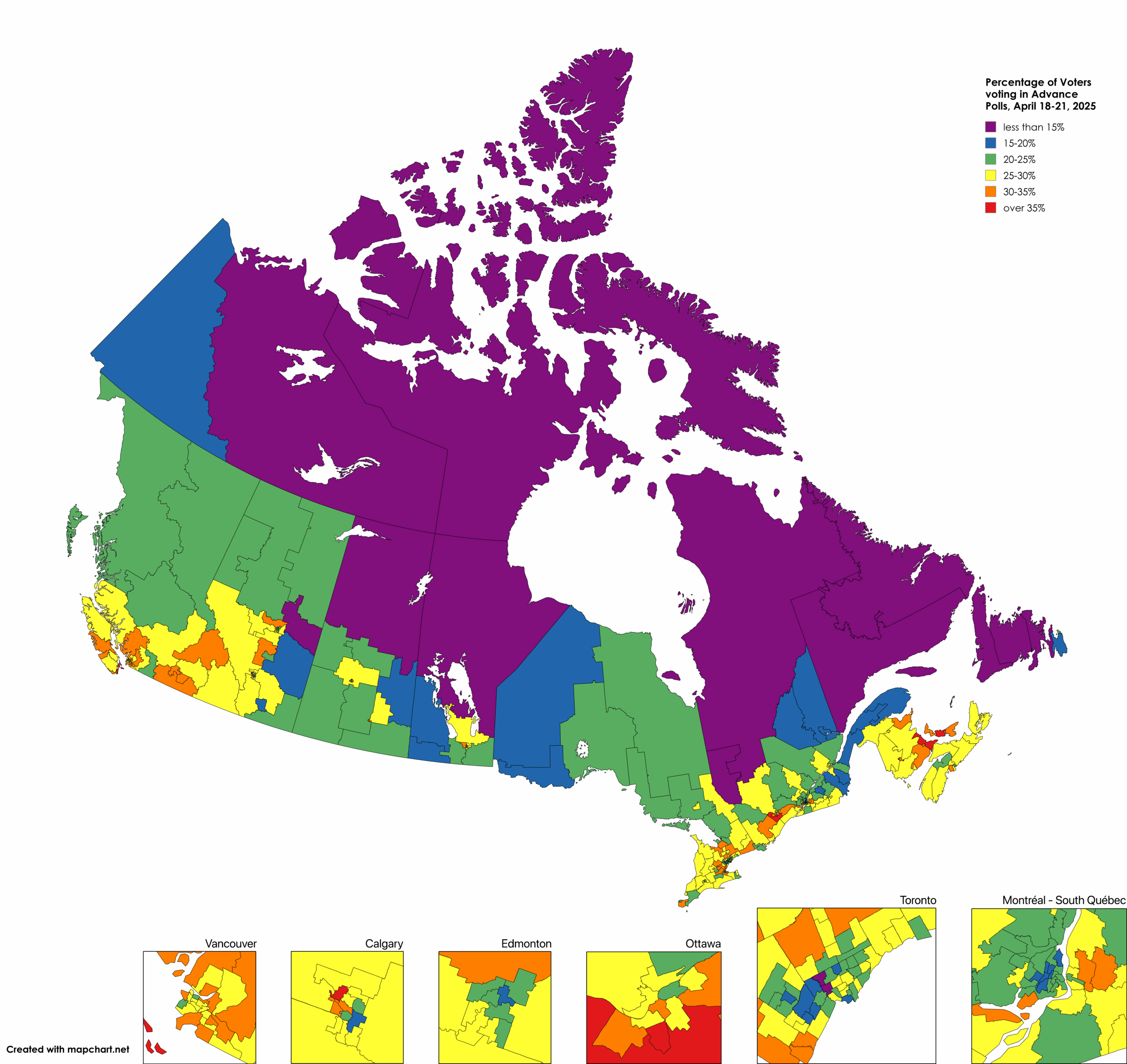 Advance Polls Voter Turnout, April 18-21, Canadian Federal Election 2025 [OC]