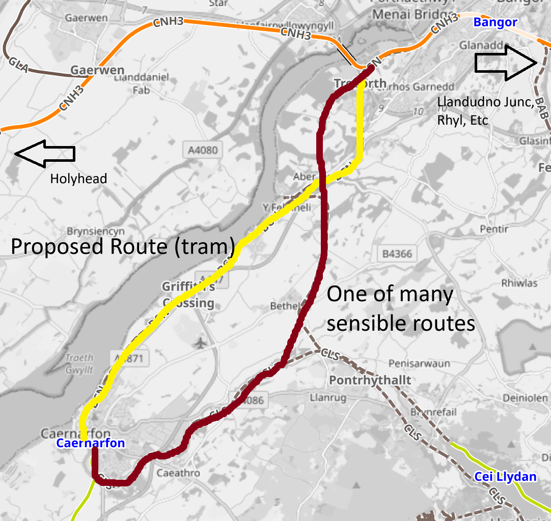 A TfW study into restoring the Bangor-Caernarfon/Pwllheli line decided it would be best to make it a "tram." Sigh