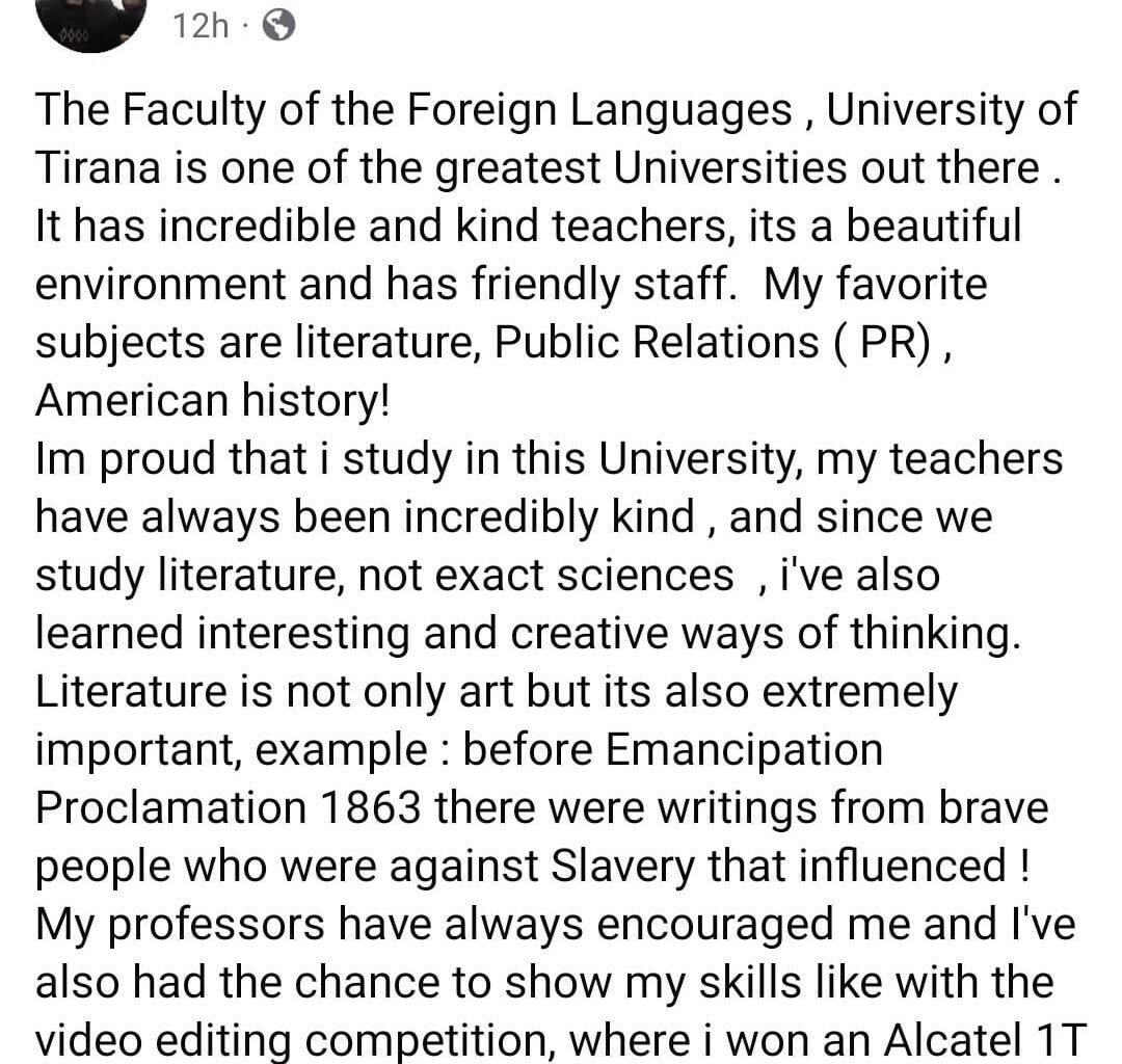 The Faculty of the Foreign Languages , University of Tirana is one of the greatest Universities out there !