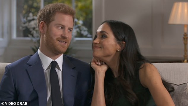 One image from the engagement interview shows Meghan boldly leaning into Harry's space