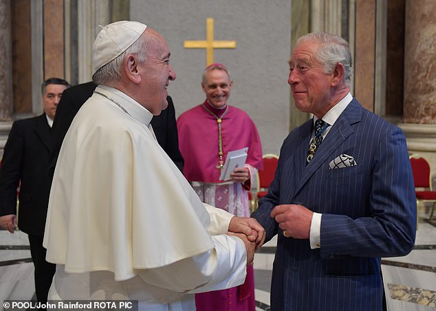 King Charles, then the Prince of Wales, meets Pope Francis ahead of the canonisation service of Cardinal John Henry Newman, the first British non-martyr saint for more than 600 years, in Saint Peter's Square, in 2019