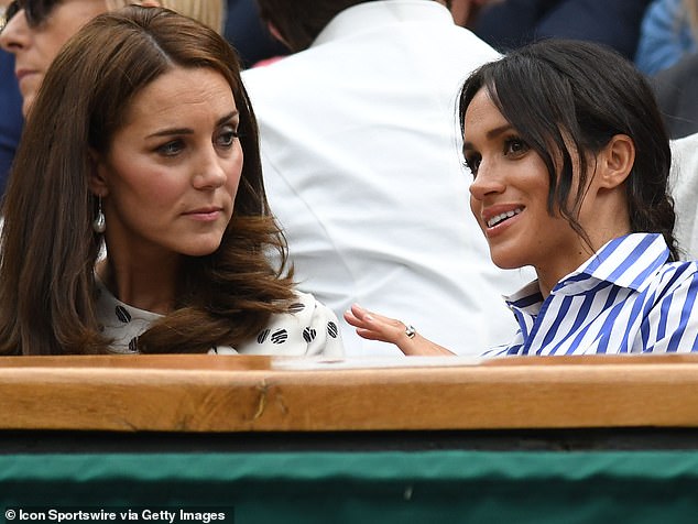 Kate and Meghan enjoying the women's singles final at the Wimbledon Championships on July 14, 2018